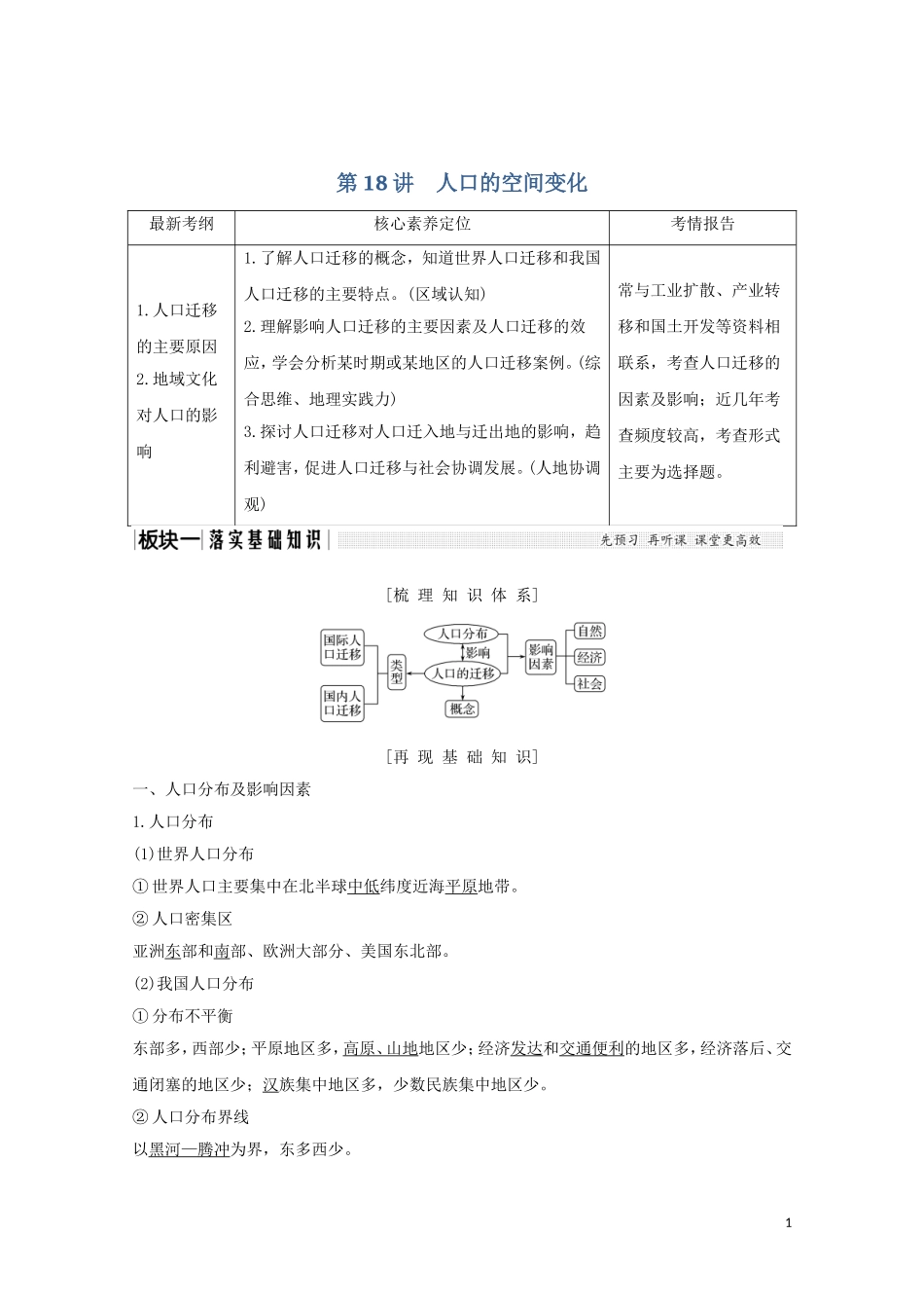 高考地理总复习 第18讲 人口的空间变化教案（含解析）鲁教版-鲁教版高三全册地理教案_第1页