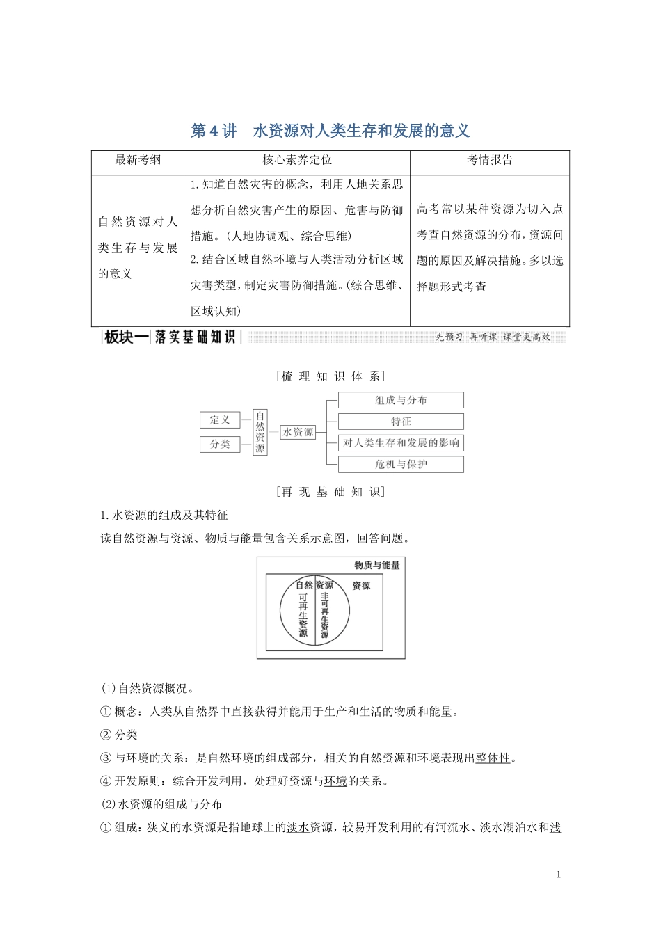 高考地理总复习 第四章 自然环境对人类活动的影响 第4讲 水资源对人类生存和发展的意义教案（含解析）中图版-中图版高三全册地理教案_第1页