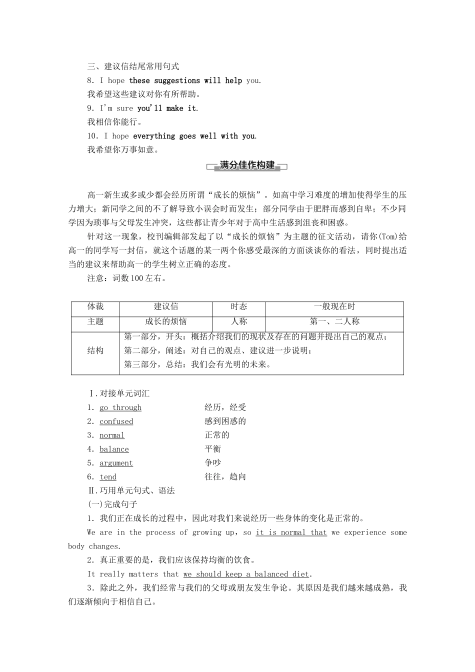 高中英语 Unit 2 Growing pains Section Ⅶ Guided Writing（教师用书）教案 牛津译林版必修1-牛津版高一必修1英语教案_第2页