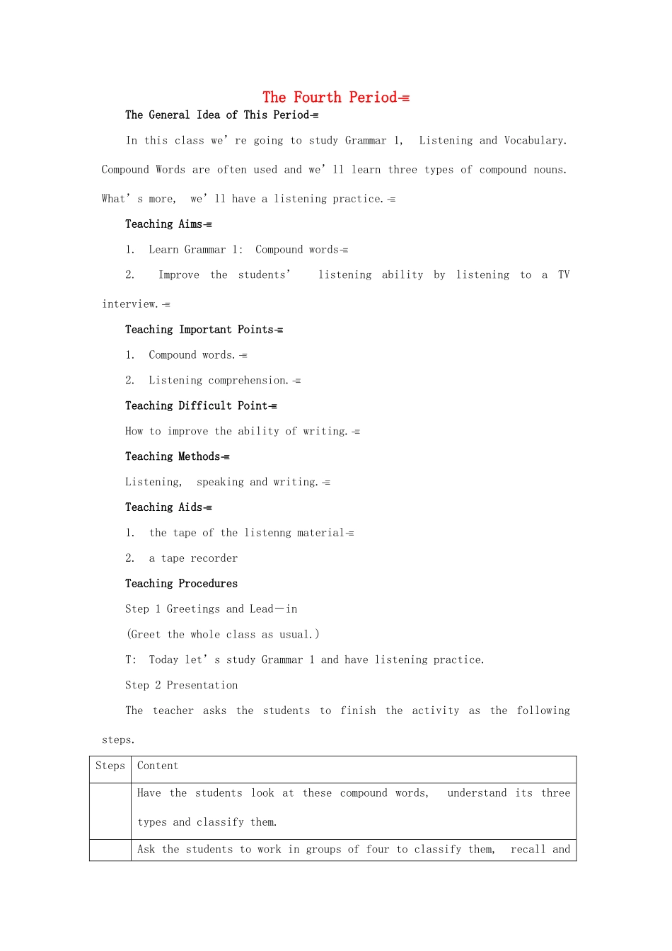 高中英语 Module 6 4th period教案 外研版必修1_第1页