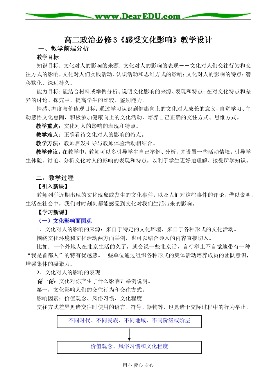 高二政治必修3《感受文化影响》教学设计_第1页