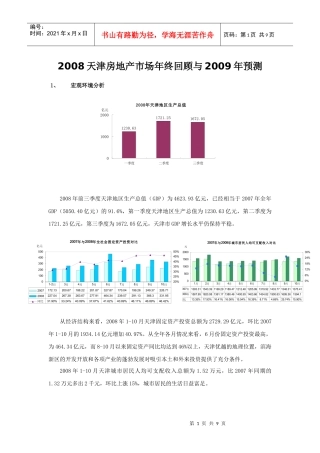 2008天津房地产市场年终回顾与09年预测