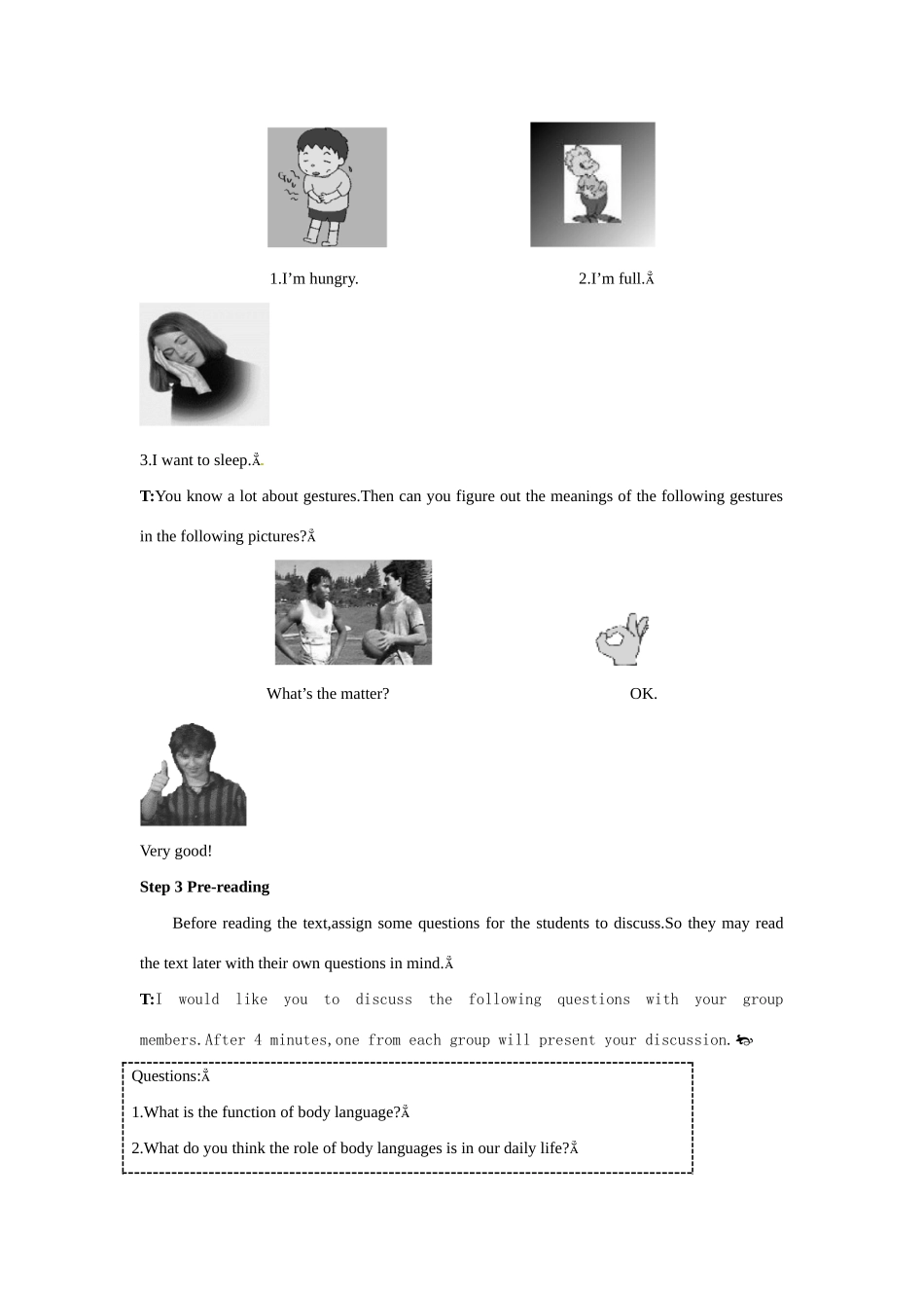 高中英语 Period 3　Extensive Reading（Unit 4 Body languange）优秀教案 新人教版必修4_第3页