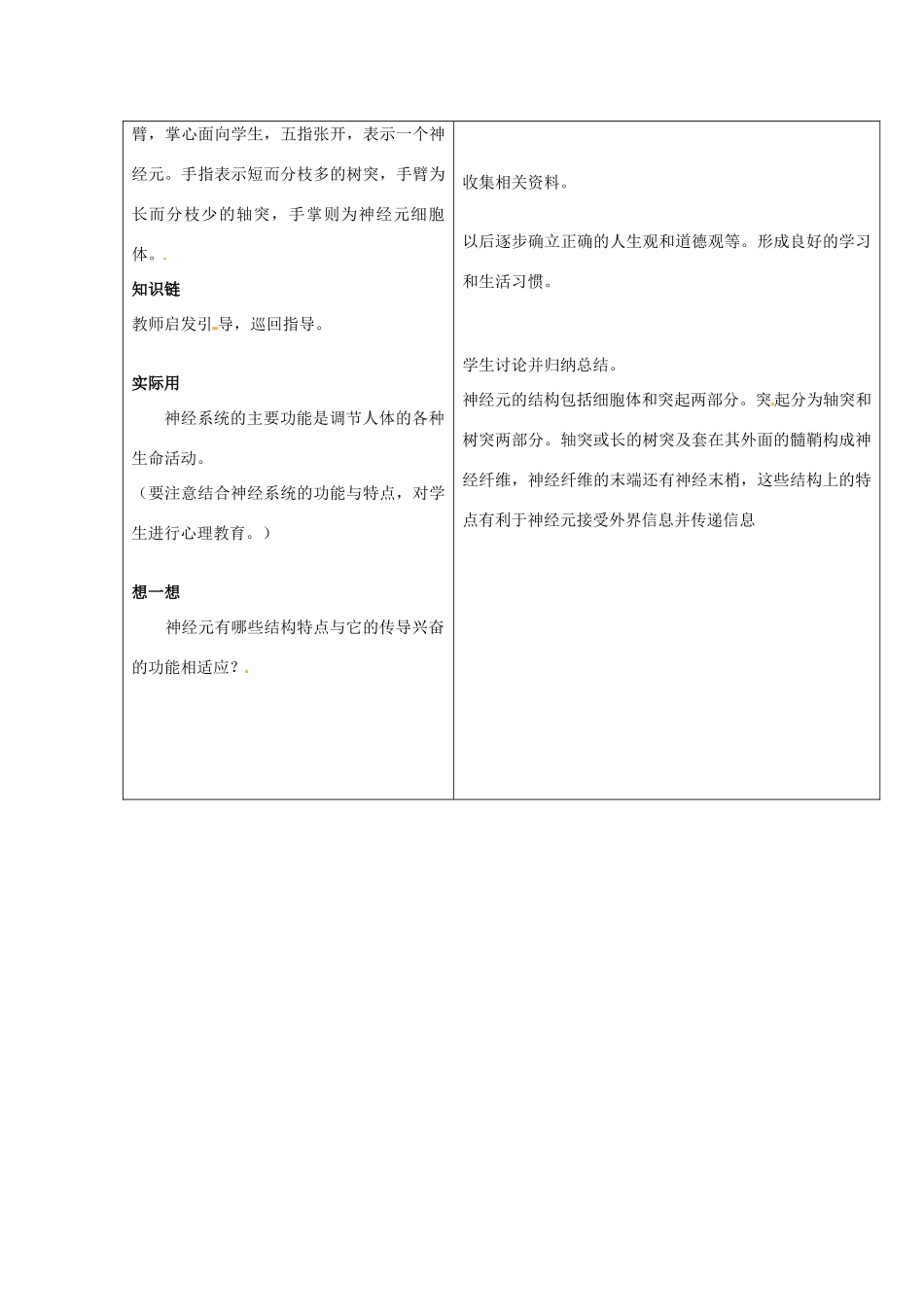 七年级生物下册 第四章《合理用脑 高效学习》4.2.1 传递信息的神经系统教案 （新版）冀教版_第3页