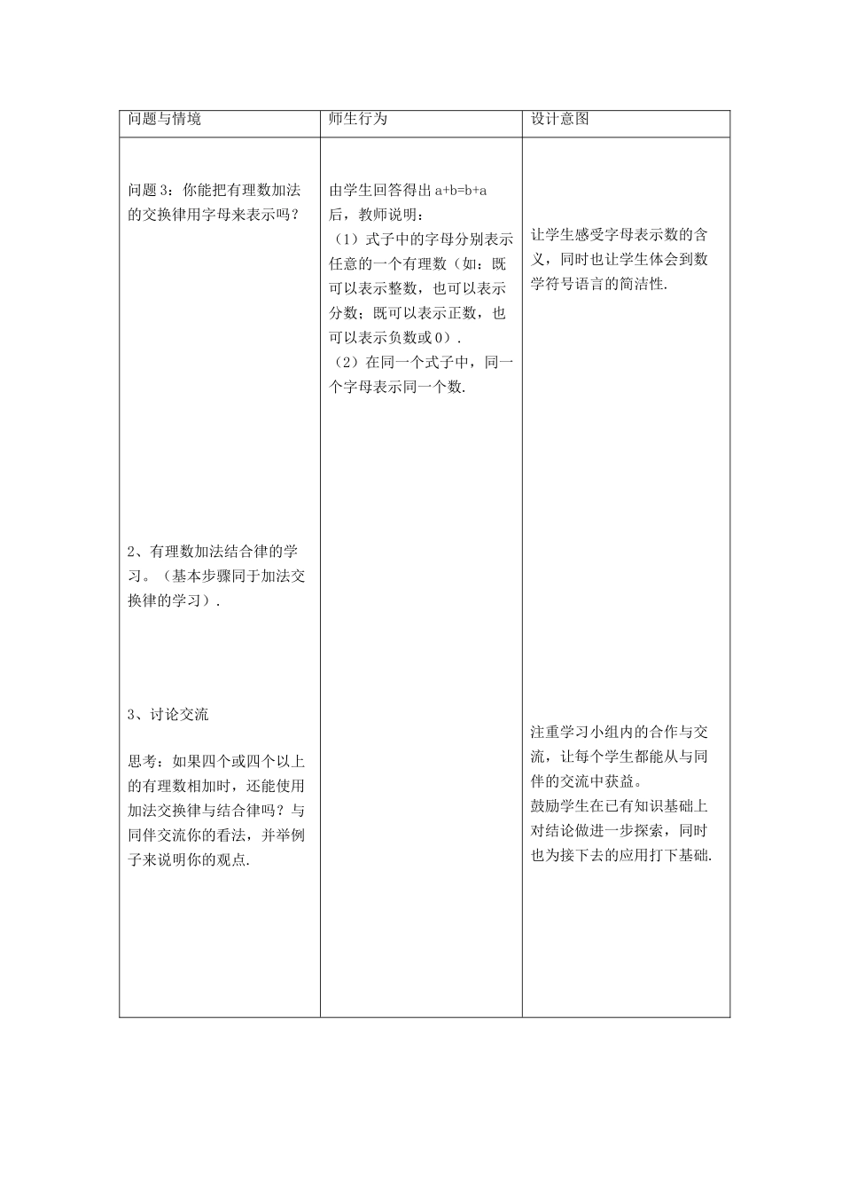 七年级数学上册 第二章 有理数 2.6 有理数的加法教学设计 （新版）华东师大版-（新版）华东师大版初中七年级上册数学教案_第3页