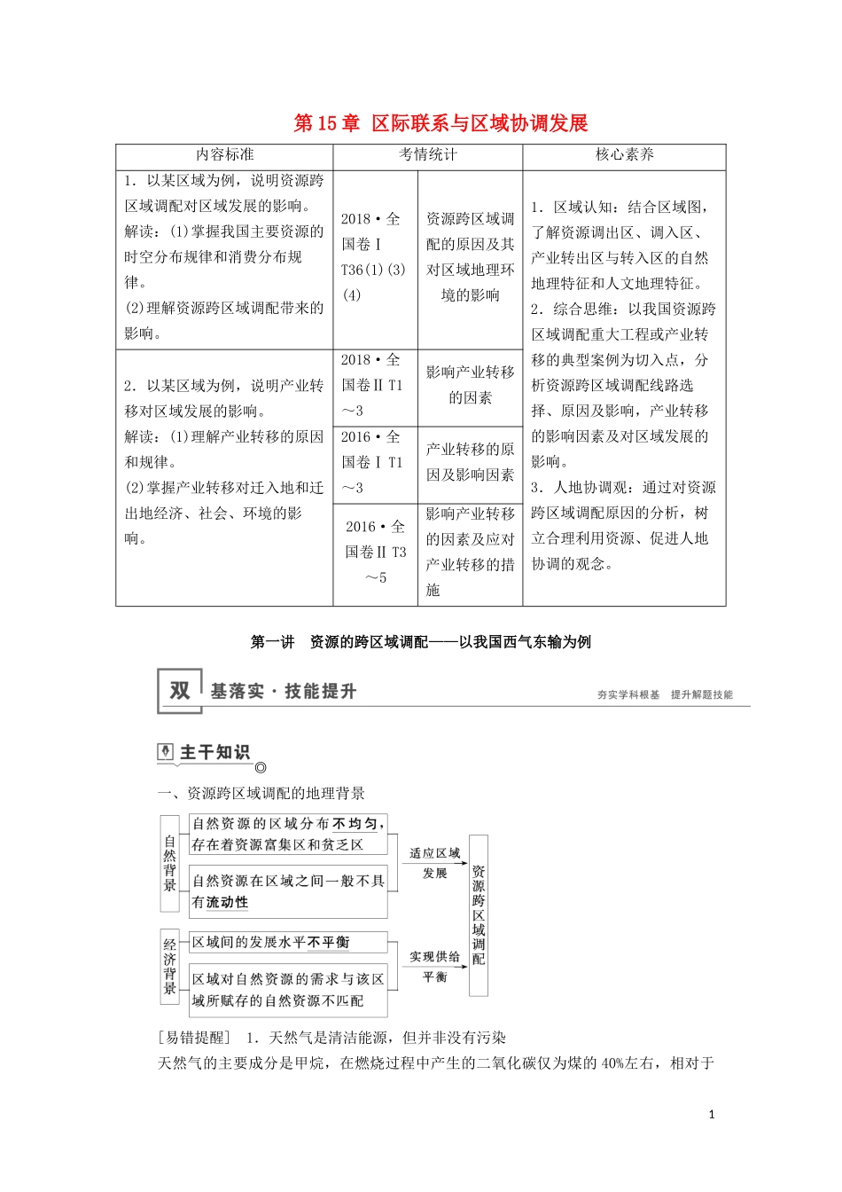 （山东专用）高考地理一轮总复习 第15章 区际联系与区域协调发展 第一讲 资源的跨区域调配——以我国西气东输为例教案（含解析）鲁教版-鲁教版高三全册地理教案_第1页