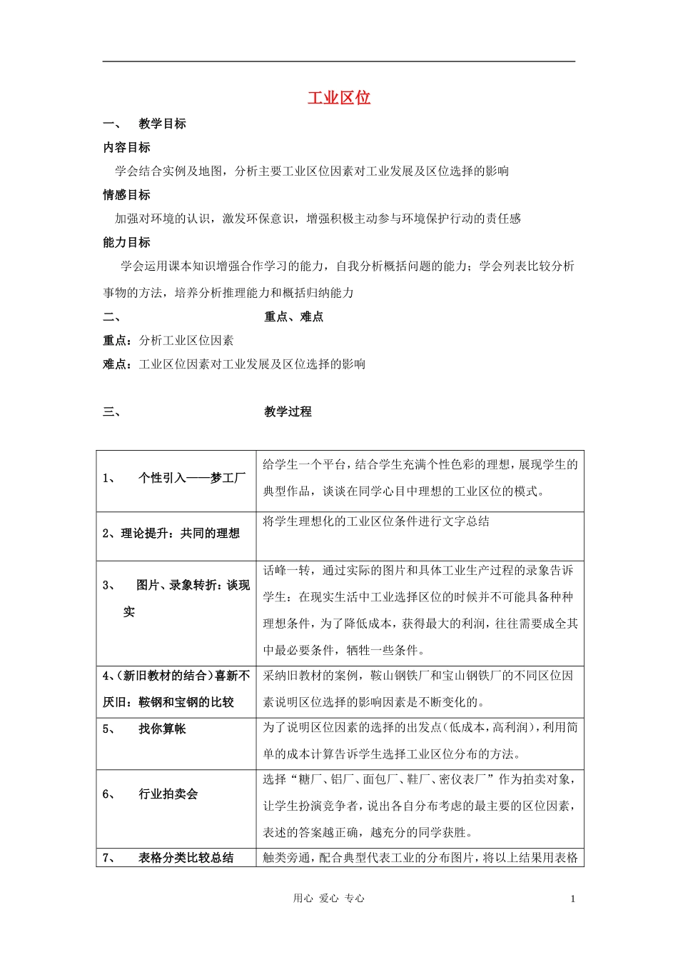 高中地理《工业区位》教案1 中图版必修2_第1页