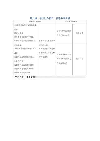 （鲁京津）高考政治总复习 第四单元 第九课 维护世界和平 促进共同发展教案（必修2）-人教版高三必修2政治教案