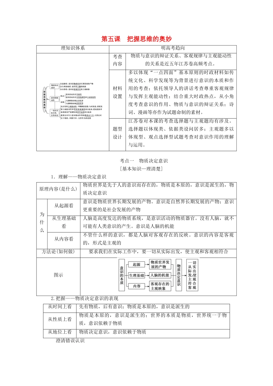 （江苏专版）高考政治一轮复习 第二单元 探索世界与追求真理 第五课 把握思维的奥妙讲义 新人教版必修4-新人教版高三必修4政治教案_第1页