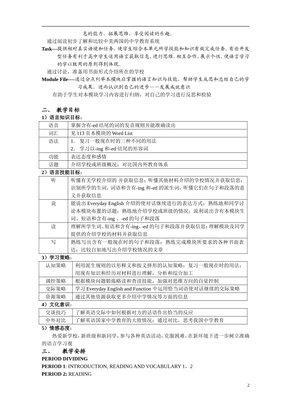 高中英语 module1说课教案 外研社必修1_第2页