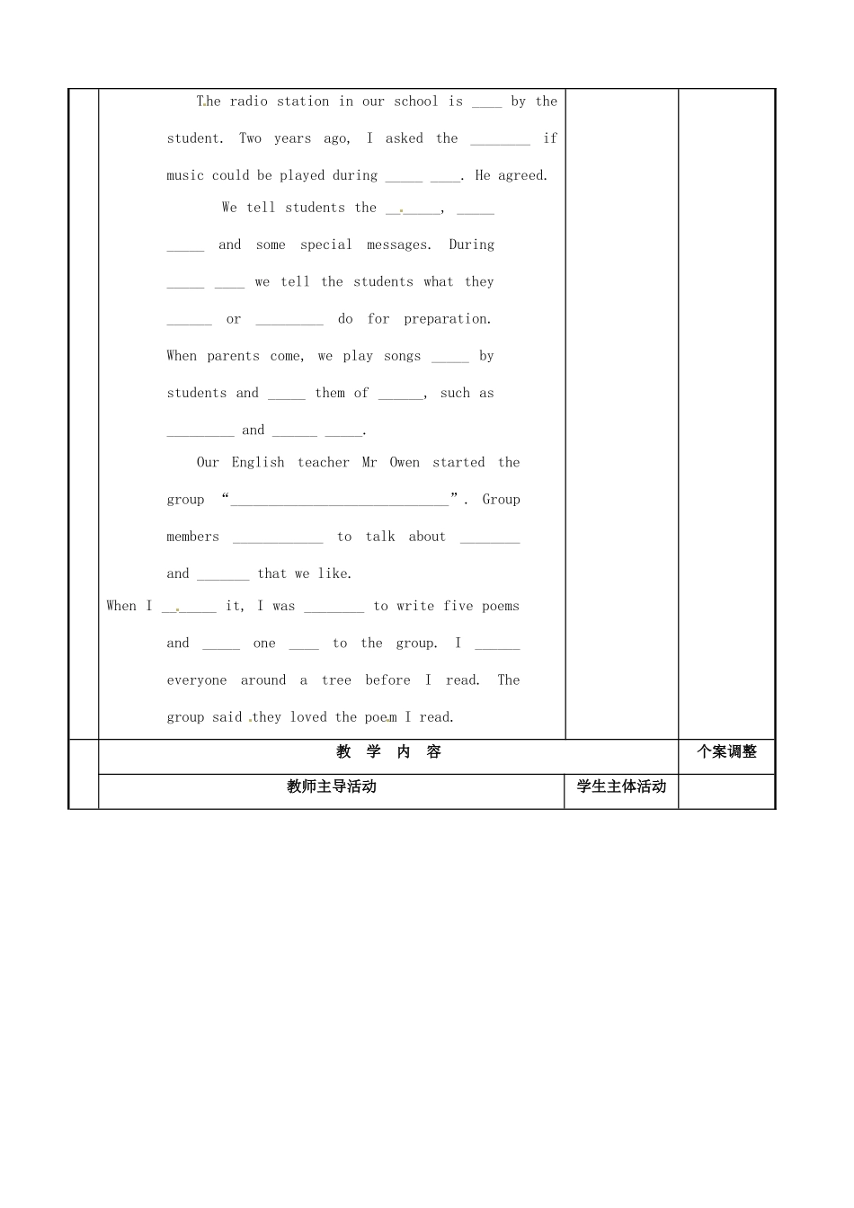 高中英语 Module 1 Unit 1 School life Project Starting a new school club（1）教案 牛津泽林版必修1-人教版高一必修1英语教案_第2页
