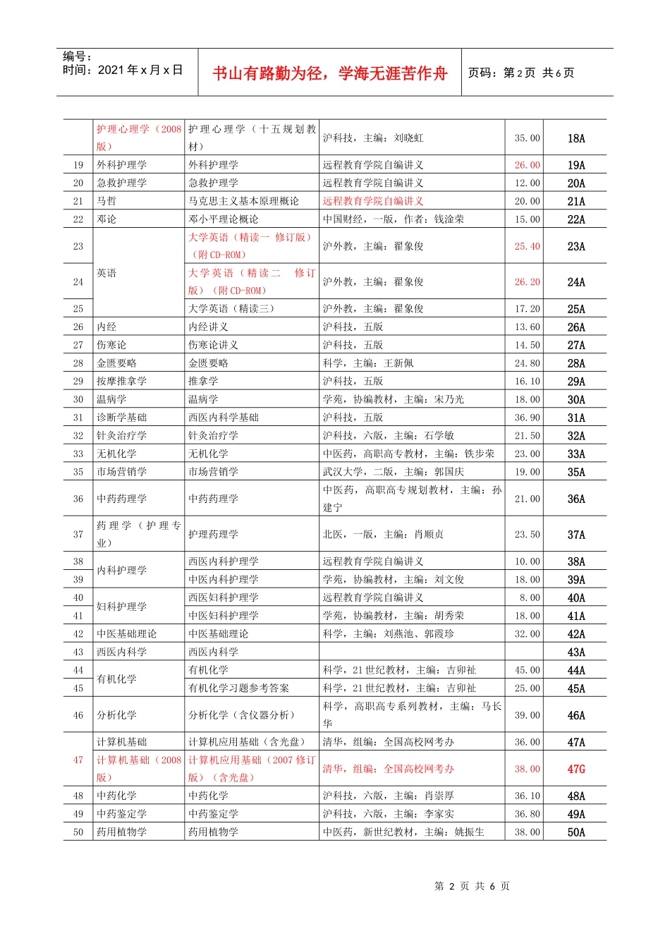北京中医药大学远程教育学院教学配套用书目录_第2页