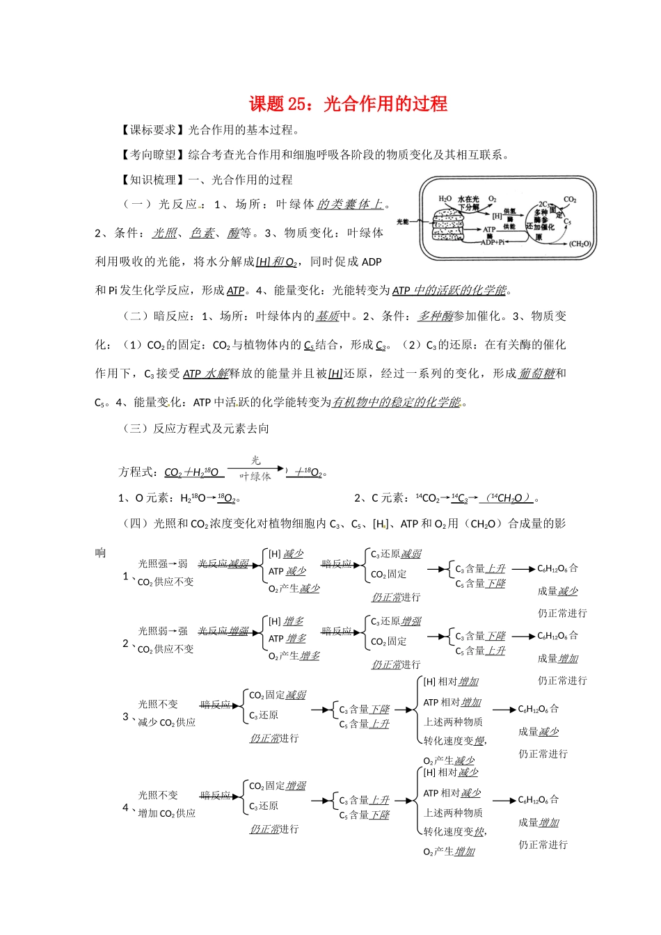 高中生物专题-光合作用的过程教案新人教版必修1_第1页
