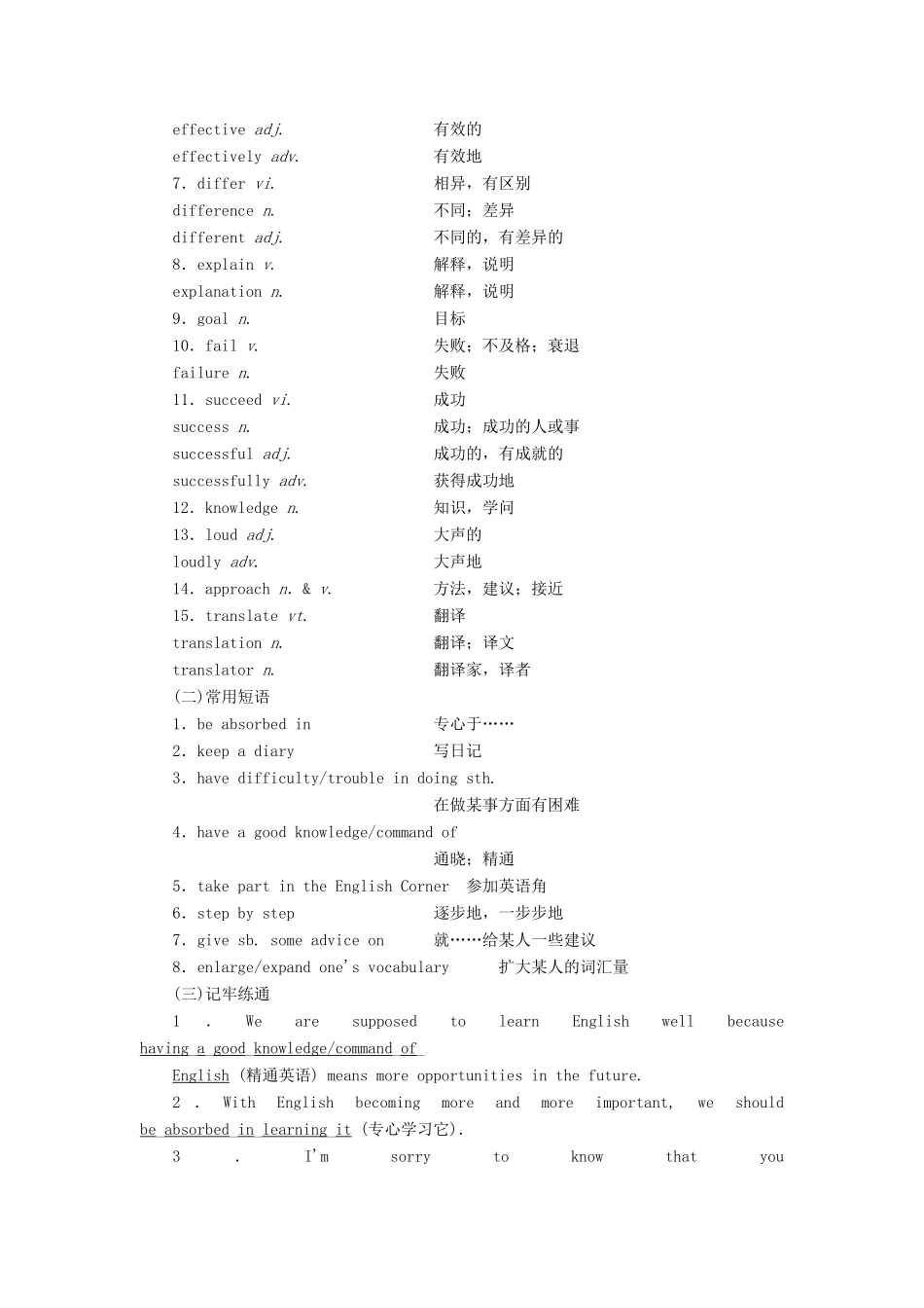 高考英语一轮复习 精选晨背热点话题（二）语言学习讲义-人教版高三全册英语教案_第3页
