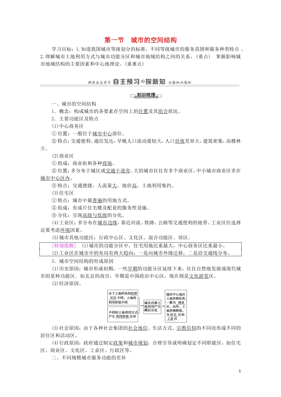 高中地理 第2章 城市的空间结构与城市化 第1节 城市的空间结构教案 中图版必修2-中图版高中必修2地理教案_第1页