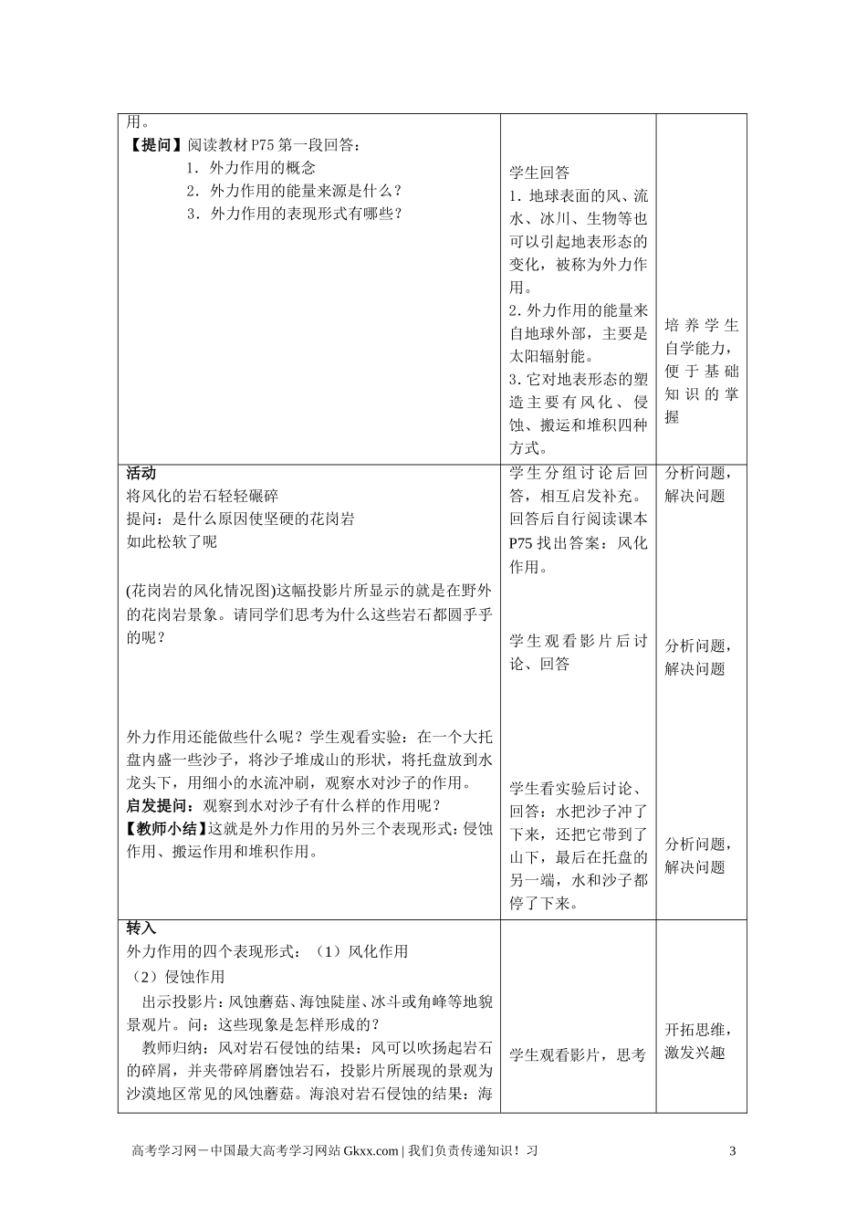 高中地理 4.1《营造地表形态的力量》说课教案 新人教版必修1_第3页