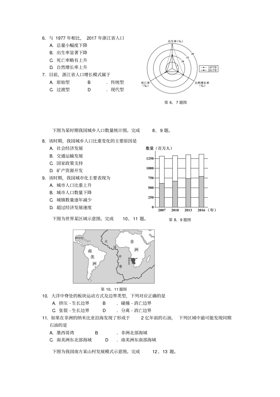 2018年6月浙江学考地理卷及答案高清重绘版本_第2页