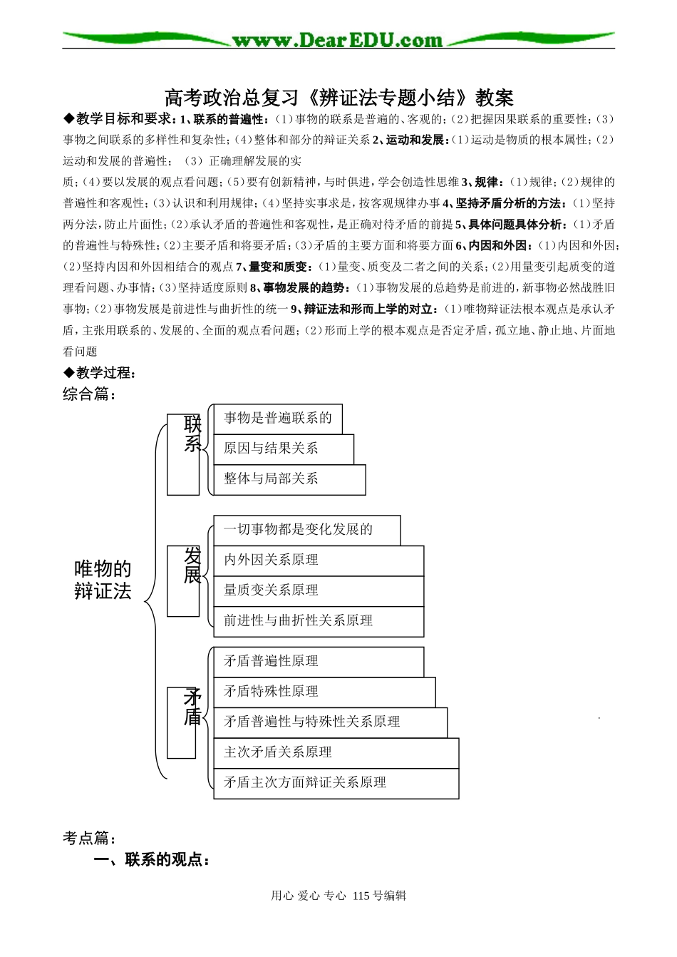 高考政治总复习《辨证法专题小结》教案_第1页