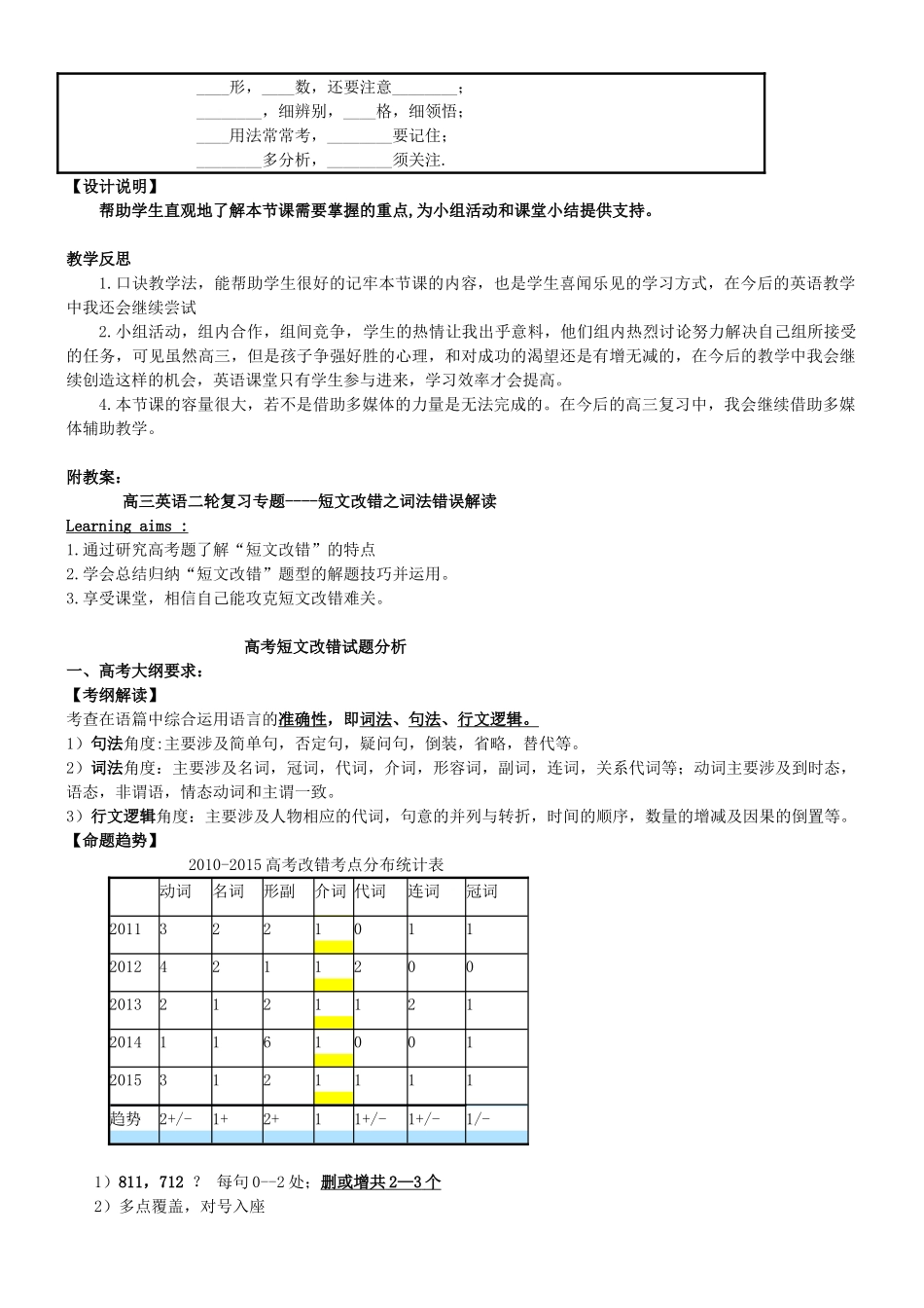 高三英语一轮复习 短文改错之词法错误解读教学设计-人教版高三全册英语教案_第3页