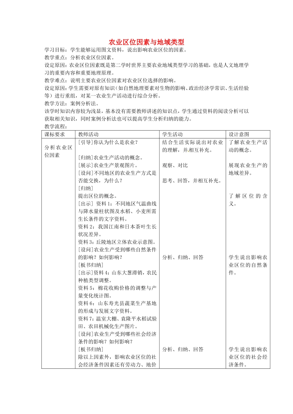 《农业区位因素与地域类型》教案（3）_第1页