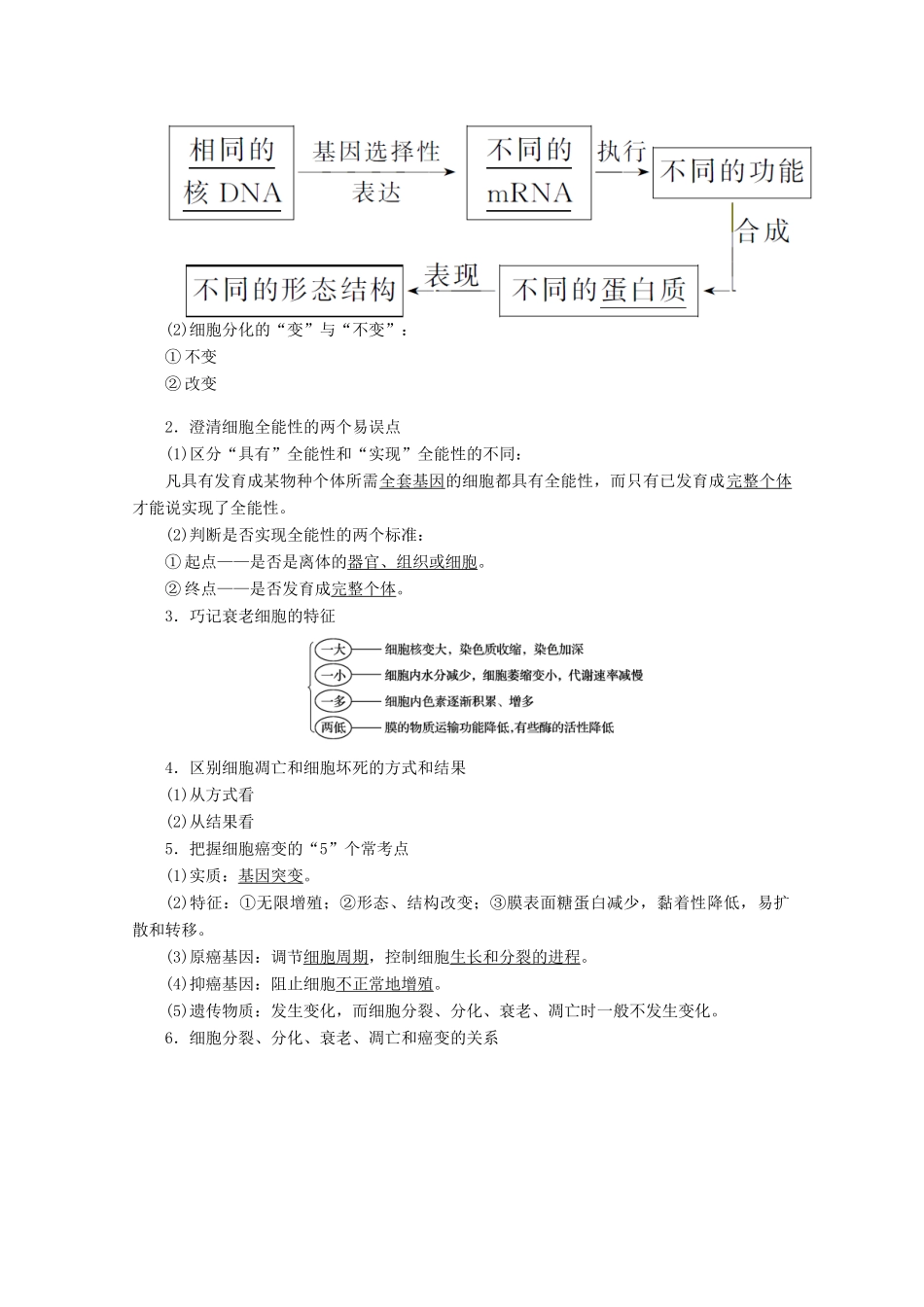 高考生物二轮复习 3.2 细胞的分化、衰老、凋亡和癌变讲义-人教版高三全册生物教案_第2页