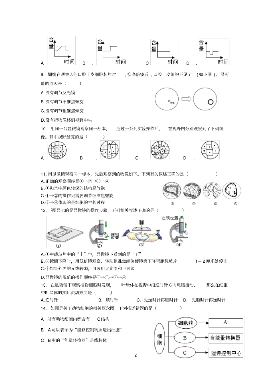 初中生物复习专题测试二生物体的结构层次(含答案)_第2页