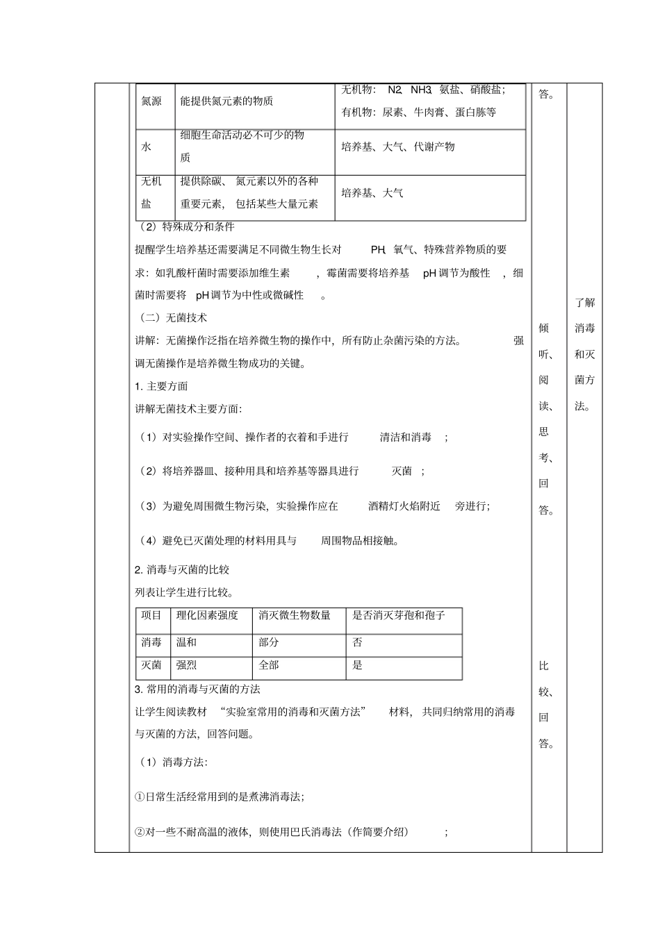 人教版高中生物选修1专题2课题1微生物的实验室培养(教案)_第3页