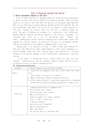 高一英语 Unit2《English around the world第一课时》精品教案 旧人教版第一册