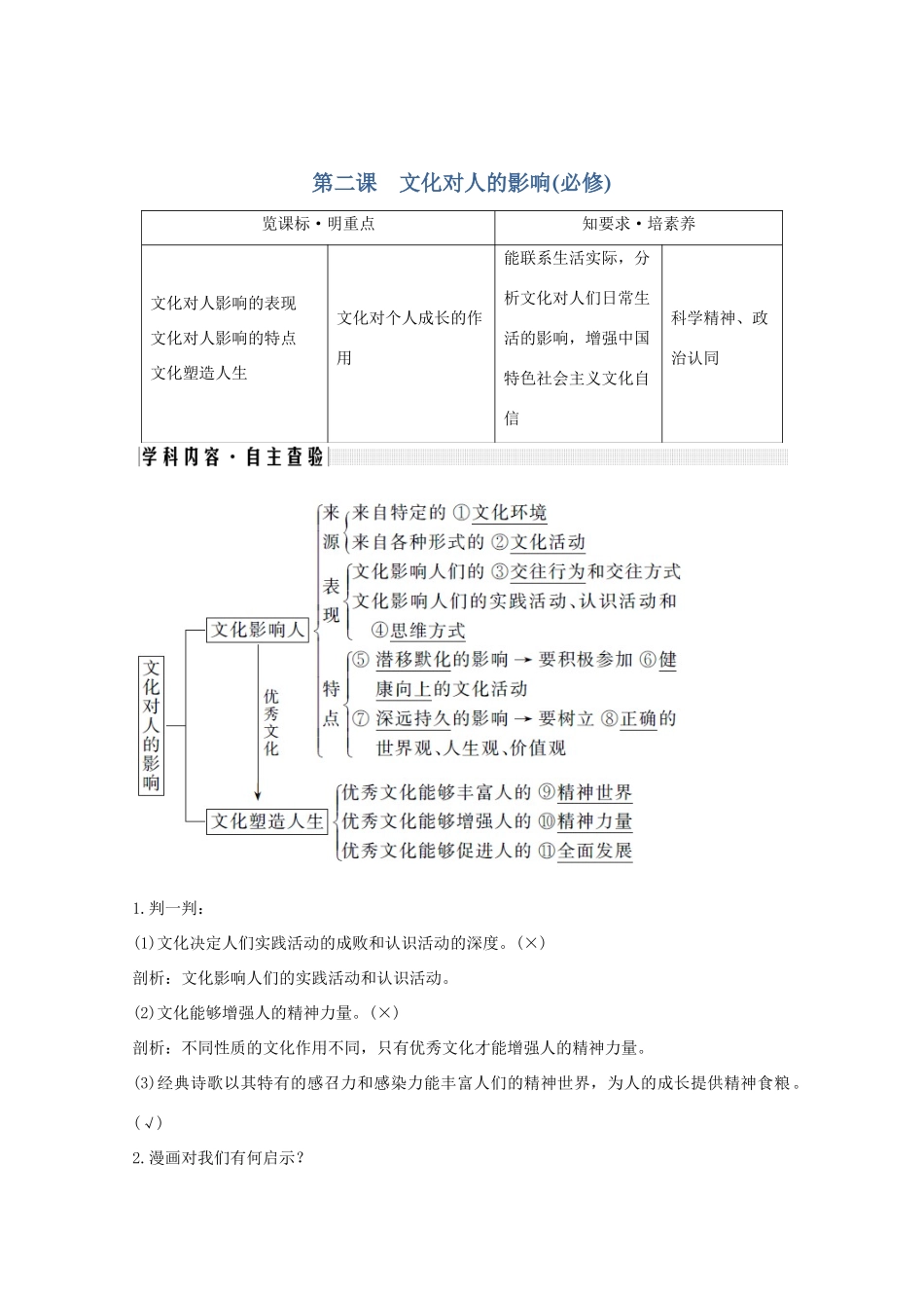（鲁京津）高考政治总复习 第一单元 第二课 文化对人的影响（必修）教案（必修3）-人教版高三必修3政治教案_第1页