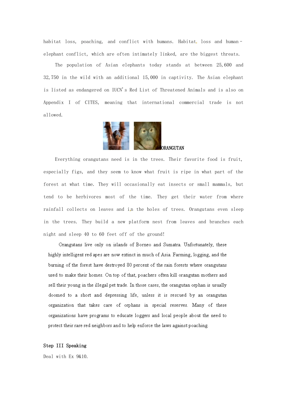 安徽省滁州市第二中学高中英语 Unit22 Environmental Protection The Fifth Period Lesson 2 Endangered Species (II)教案 北师大版选修8_第3页