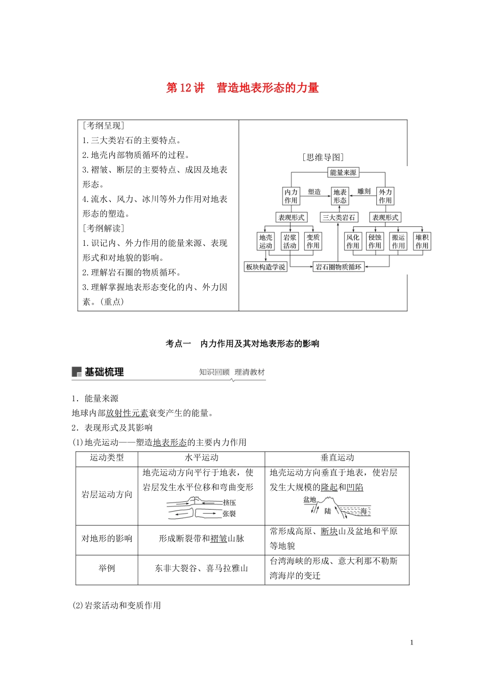 （江苏专用）高考地理大一轮复习 第五章 地表形态的塑造 第12讲 营造地表形态的力量教案（含解析）新人教版必修1-新人教版高三必修1地理教案_第1页