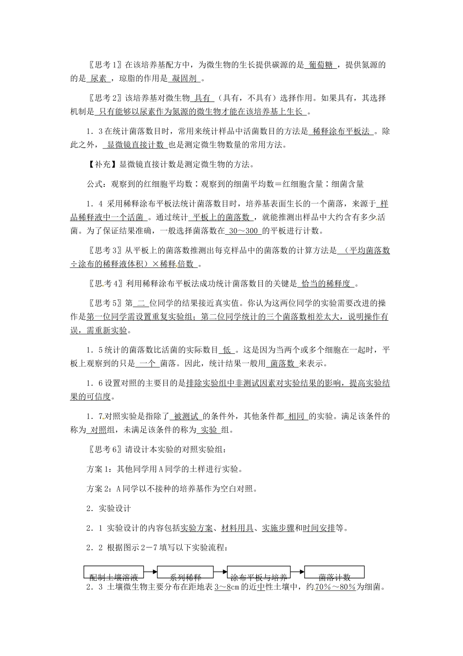 高中生物 2.2《土壤中分解尿素的细菌的分离与计数》教学设计 新人教版选修1_第2页