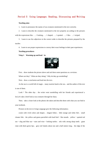 高中英语 Unit3 Under the sea Period 5优秀教案 新人教版选修7