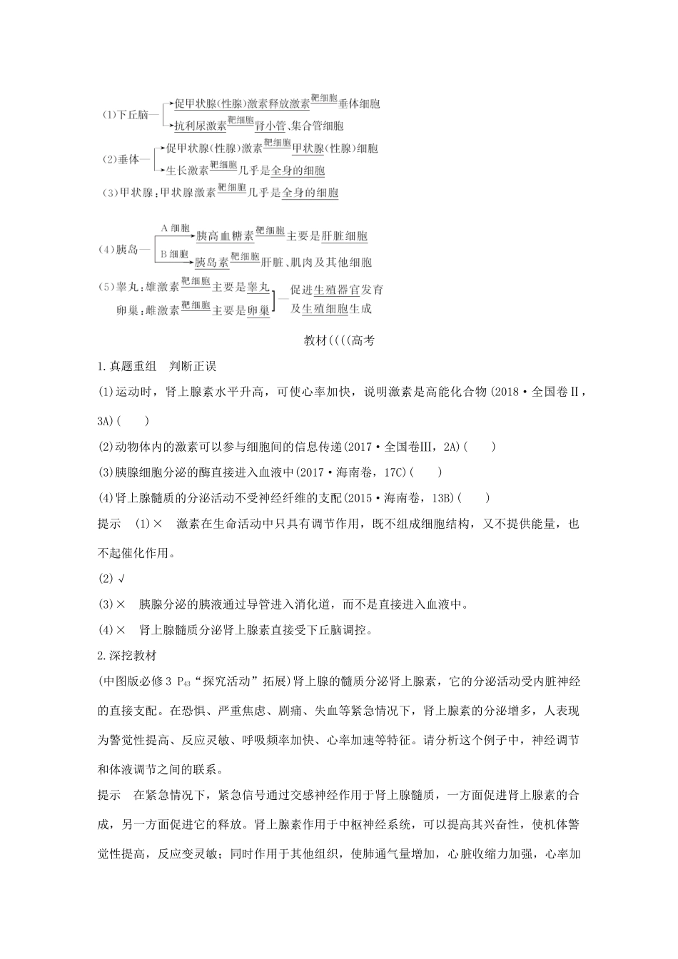 高考生物总复习 第24讲 体液调节及与神经调节的关系教案 中图版-中图版高三全册生物教案_第2页