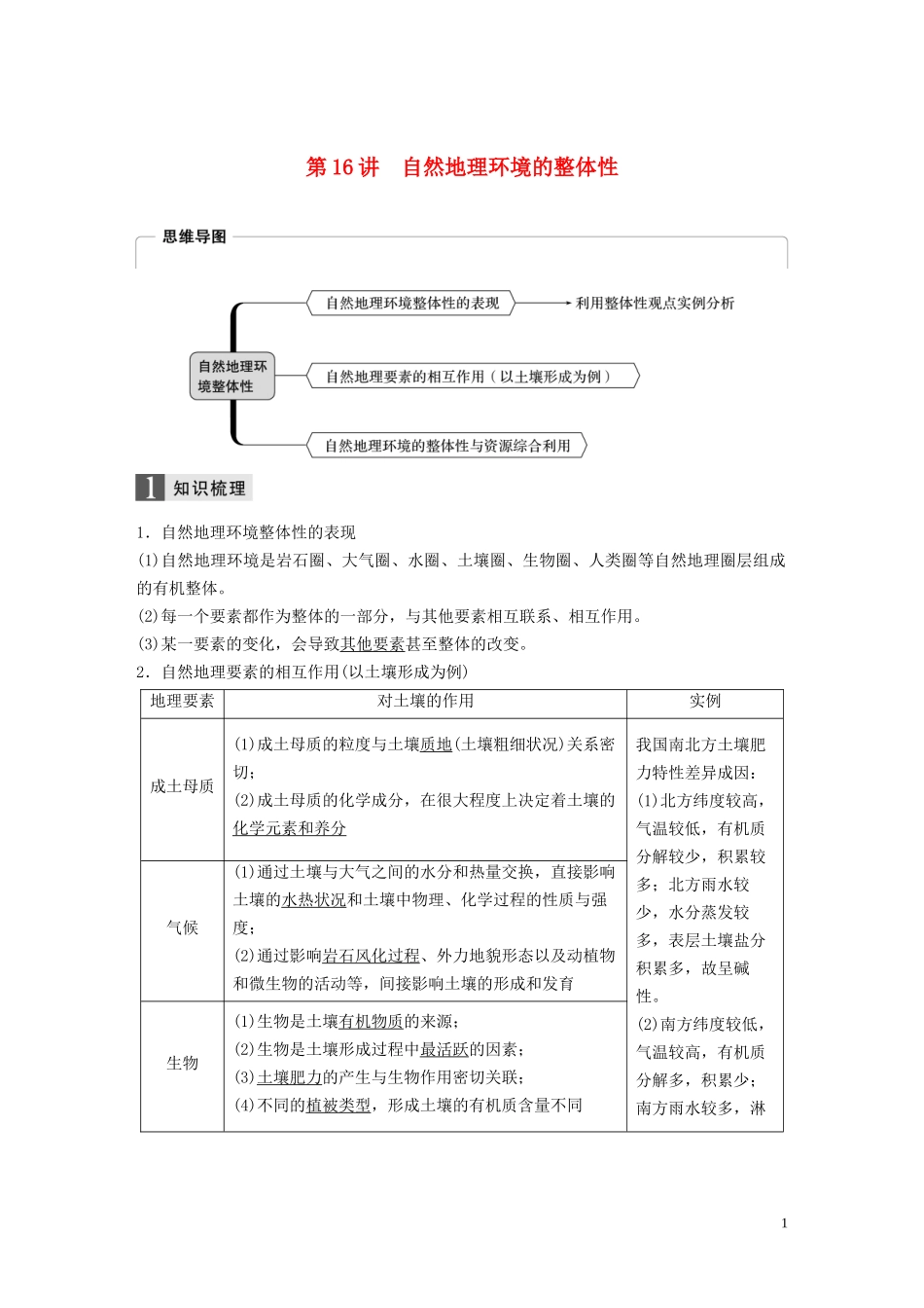 （浙江选考）高考地理总复习 第四章 自然地理环境的整体性与差异性 第16讲 自然地理环境的整体性教师用书（含解析）新人教版必修1-新人教版高三必修1地理教案_第1页