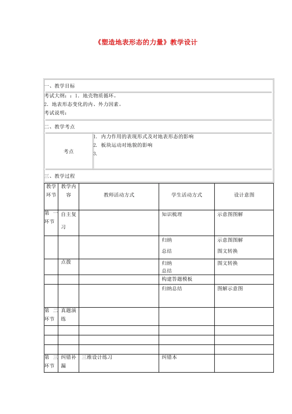 高中地理《塑造地表形态的力量》教学设计-人教版高中全册地理教案_第1页