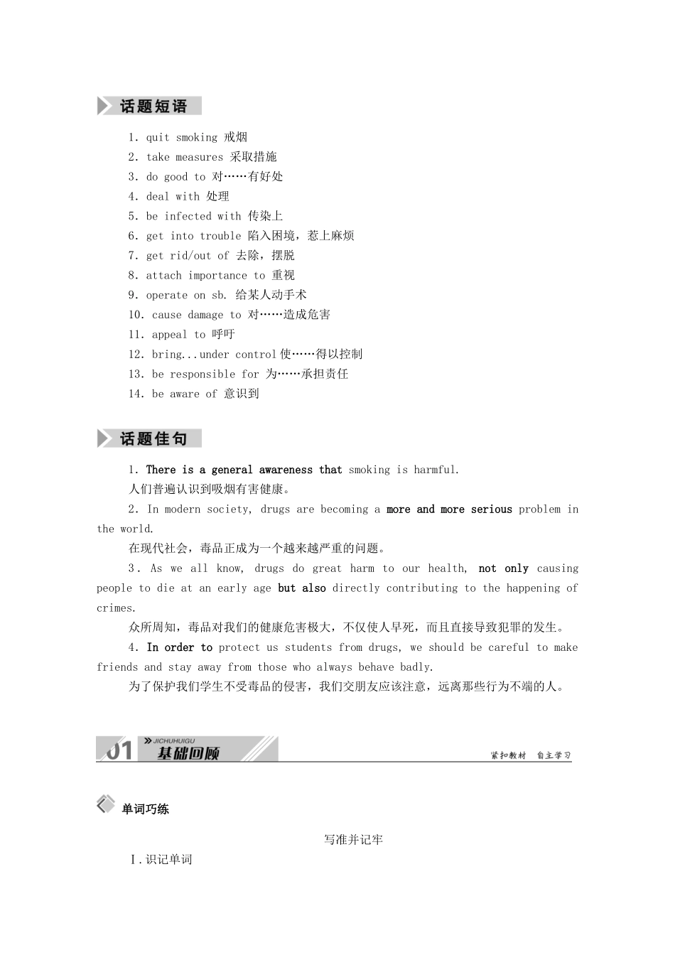 高考英语一轮总复习 Module 2 No Drugs（教师用书）教案 外研版必修2-外研版高三必修2英语教案_第2页