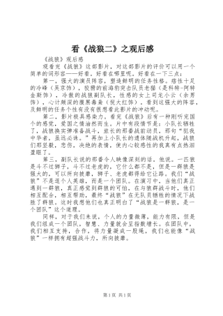 看《战狼二》之观后感