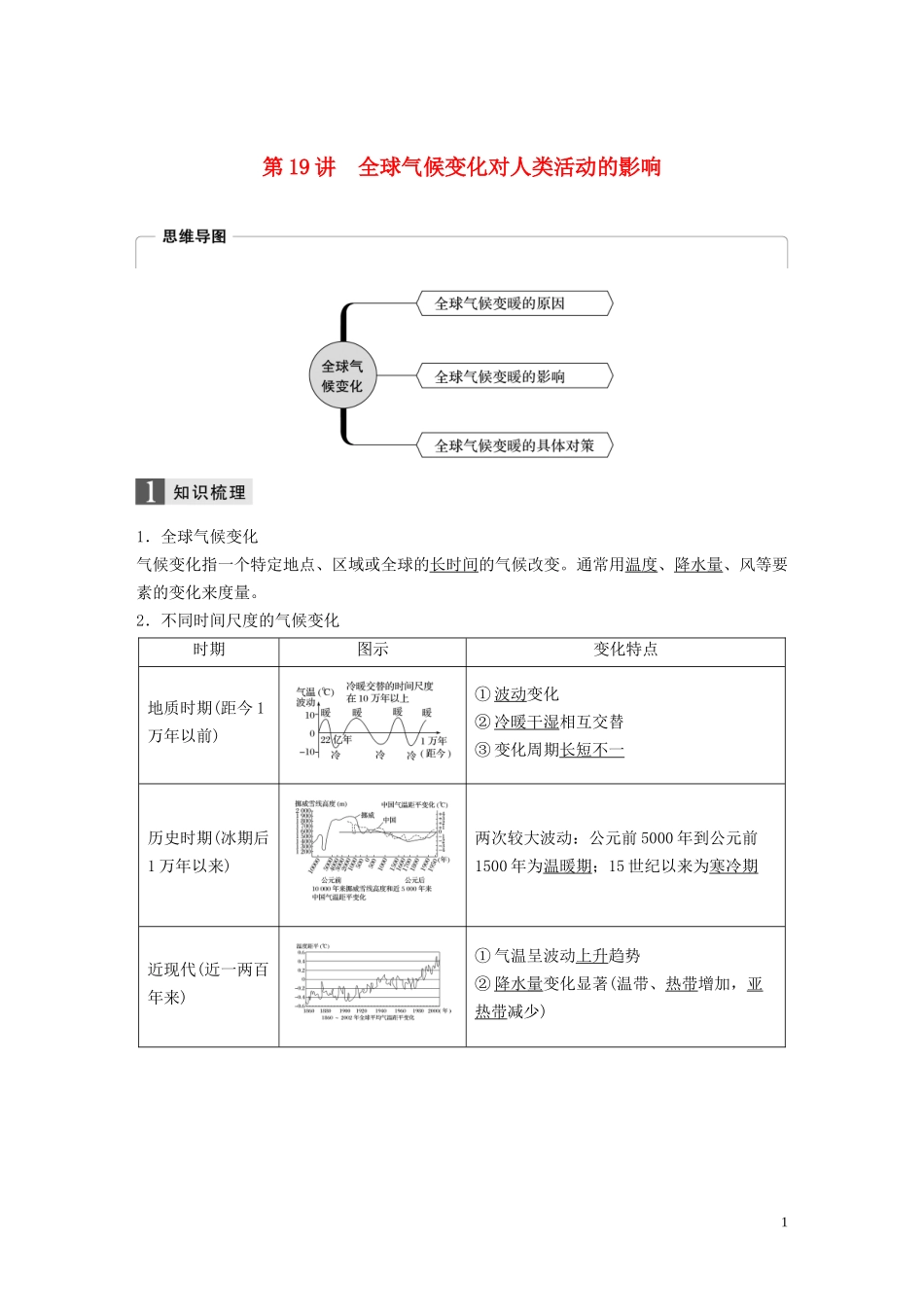 （浙江选考）高考地理总复习 第五章 自然环境对人类活动的影响 第19讲 全球气候变化对人类活动的影响教师用书（含解析）新人教版必修1-新人教版高三必修1地理教案_第1页