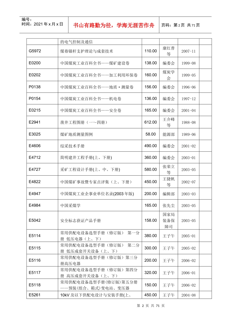 XXXX年煤炭类图书书目-煤炭工业出版社_第2页