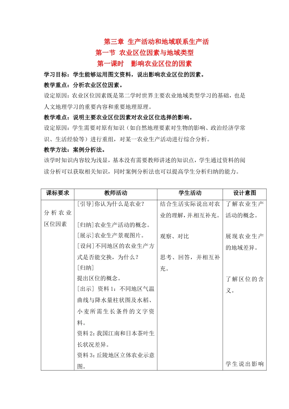 高中地理教案3.1农业区位因素与地域类型中图版新课标必修2_第1页