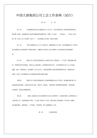 中国大唐集团公司工会工作条例试行