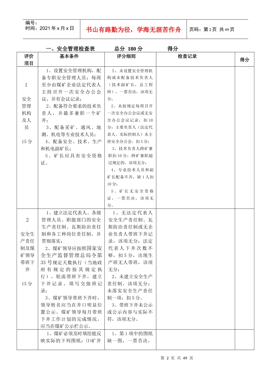 X年煤矿安全评价标准(以此为准(终稿))_第2页