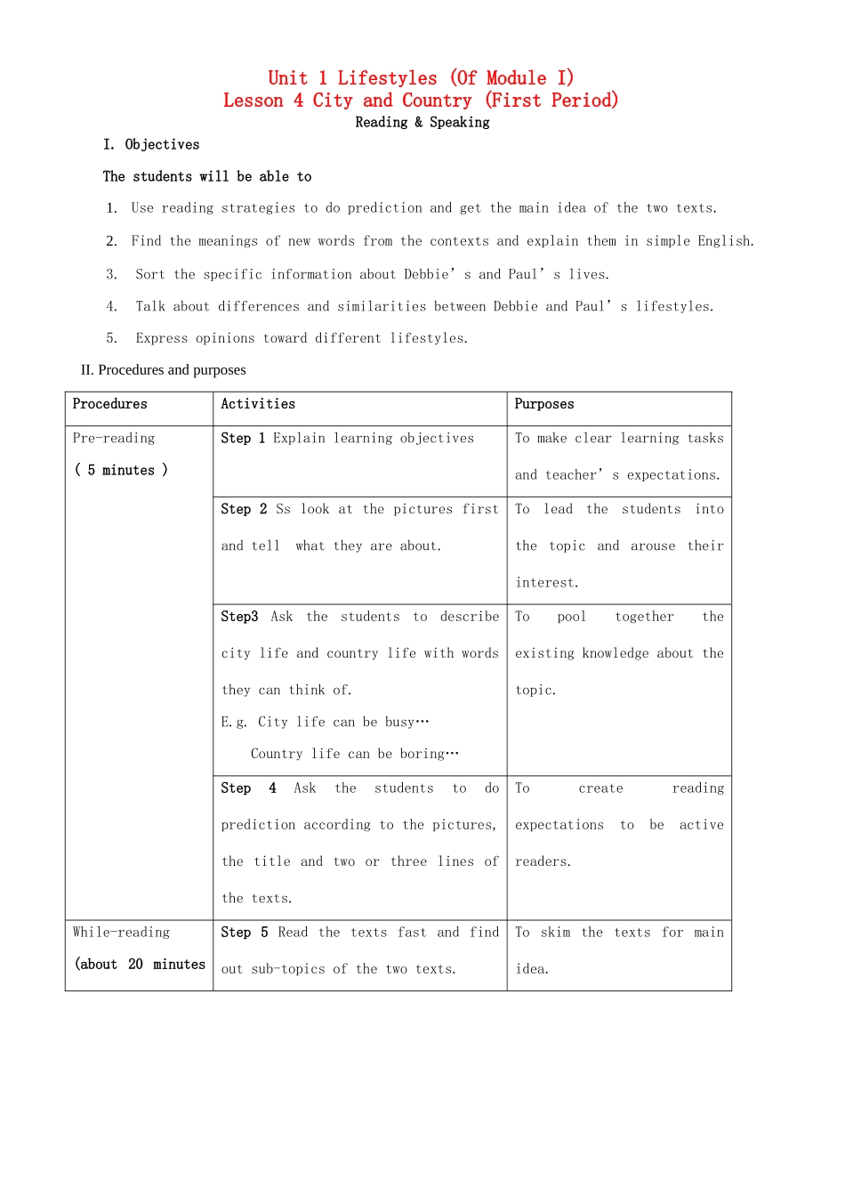 高中英语 Unit1 Lifestyles Lesson4教案 北师大版必修1-北师大版高一必修1英语教案_第1页