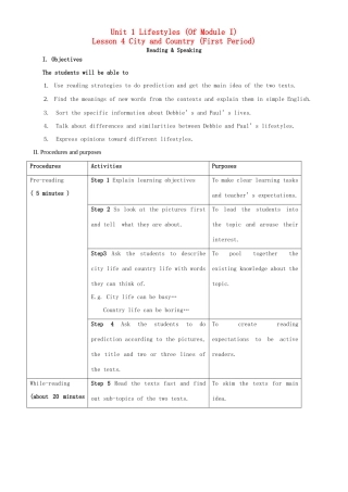 高中英语 Unit1 Lifestyles Lesson4教案 北师大版必修1-北师大版高一必修1英语教案