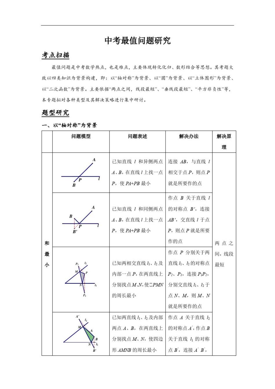 中考最值问题的研究_第1页