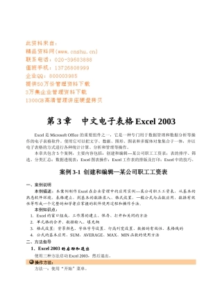 中文电子表格Excel2003案例分析