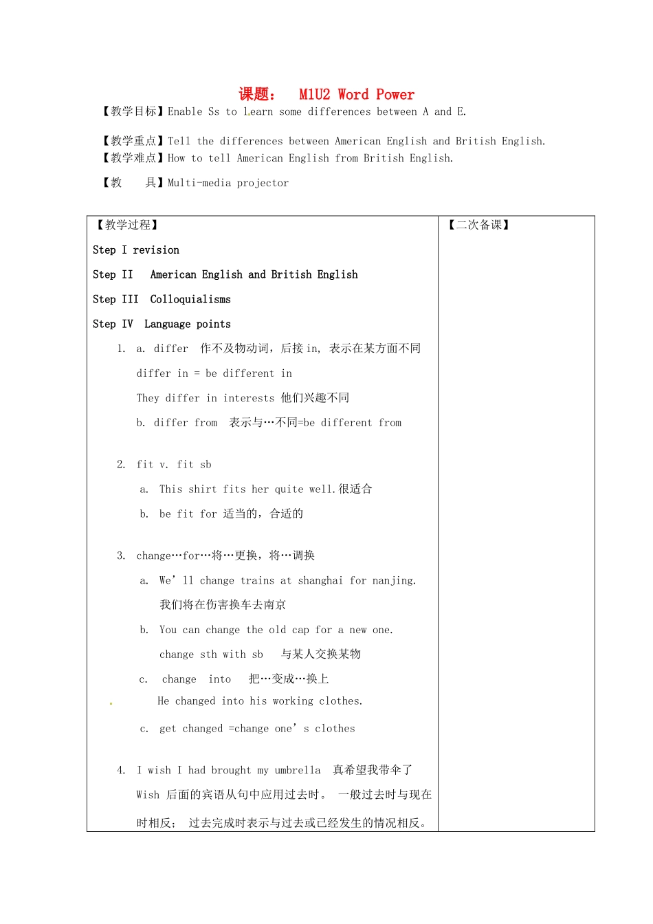 高中英语 Unit2 Word Power教案 牛津译林版必修1-牛津版高一必修1英语教案_第1页