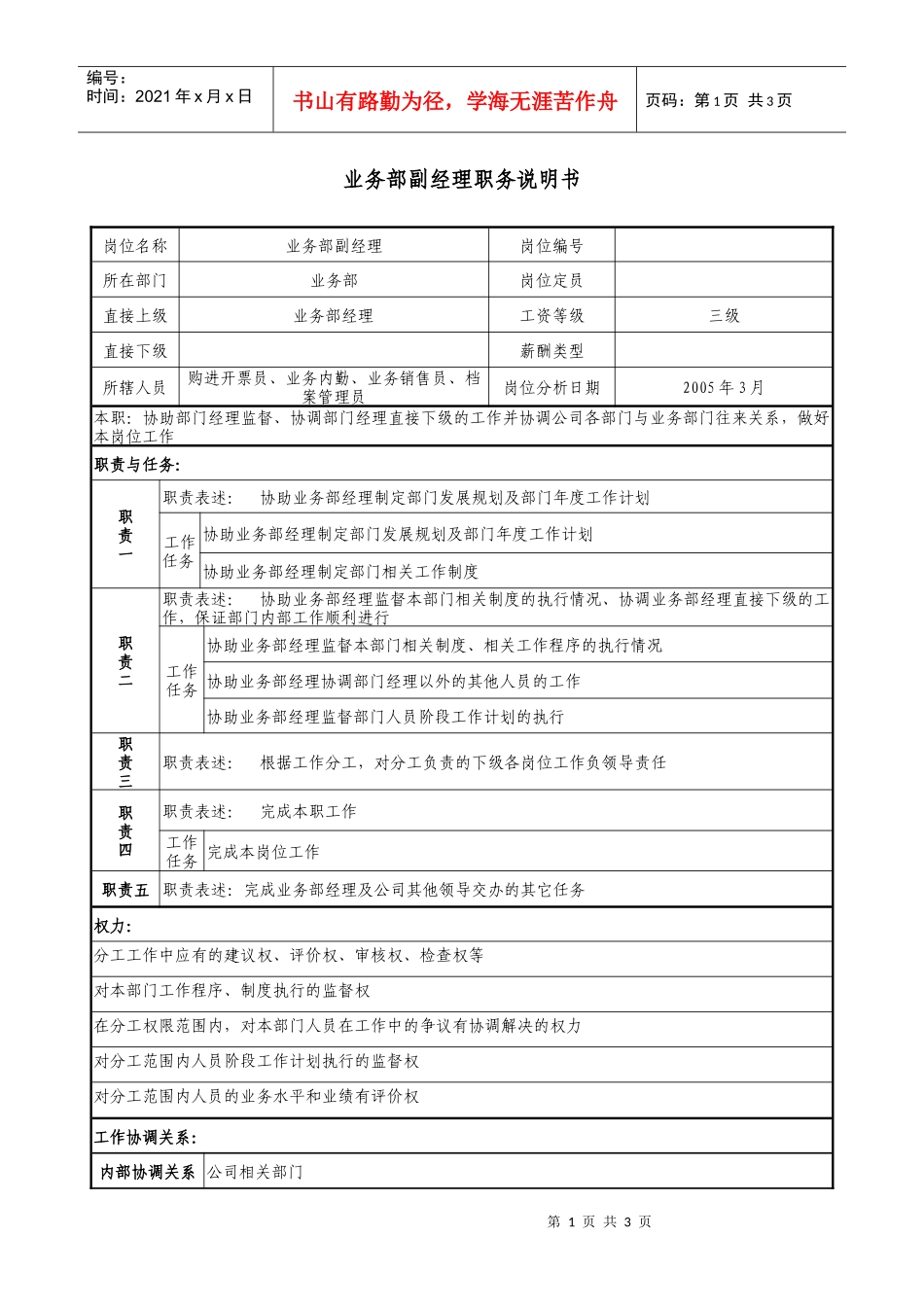 医药公司业务部副经理职务说明书_第1页