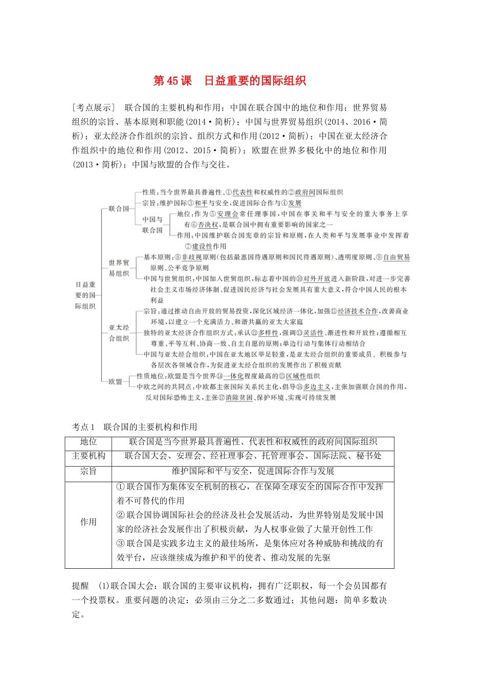 （江苏专版）高考政治一轮复习 第45课 日益重要的国际组织讲义 新人教版选修3-新人教版高三选修3政治教案_第1页
